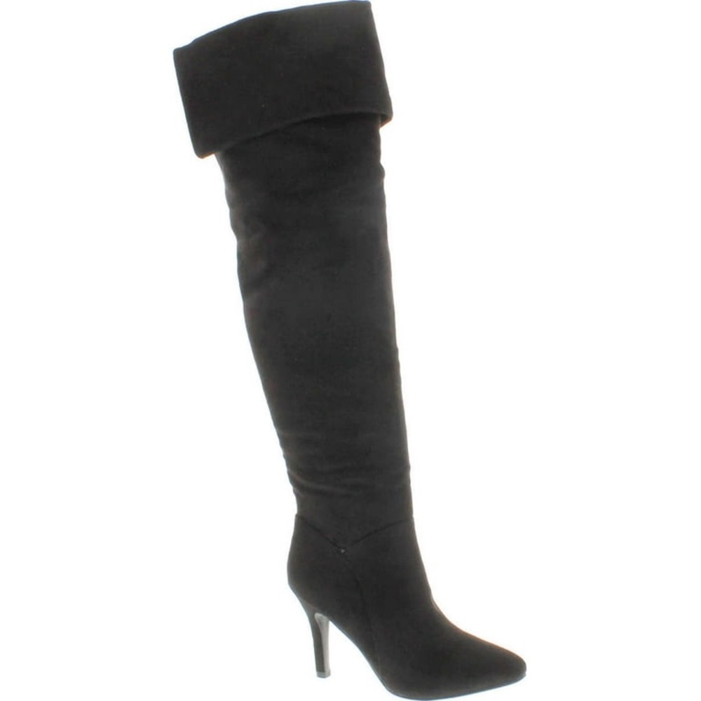 Wet Seal Knee High Fold Over Heeled Black Boots Size 6